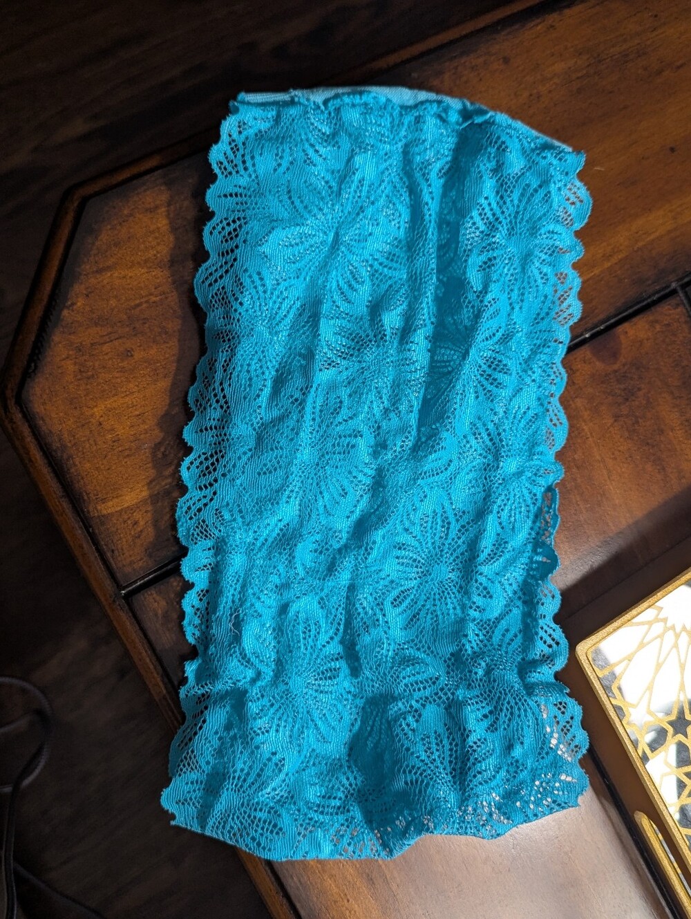 🚨 No Boundaries Teal Blue Lace Trim Bandeau Bra Strapless Bralette Size S